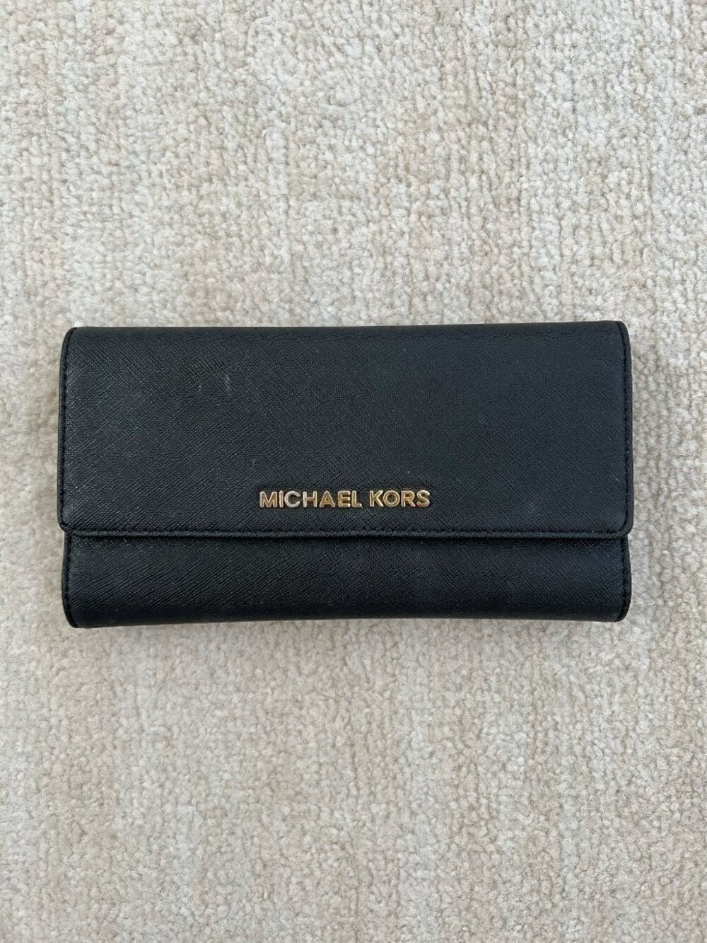 Michael Kors Jet Set Black Leather Trifold Checkbook Wallet